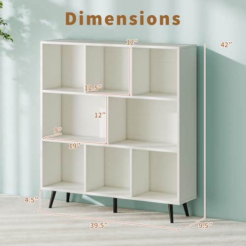 Tangkula 8-Cube Bookcase, Modern Storage Bookshelf with 5 Tapered Metal Legs & 2 Anti-Tip Kit, Freestanding Display Rack for Living Room, Study Room (8-Cube,White) - size: Standard 8-Cube