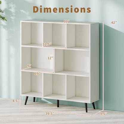 Tangkula 8-Cube Bookcase, Modern Storage Bookshelf with 5 Tapered Metal Legs & 2 Anti-Tip Kit, Freestanding Display Rack for Living Room, Study Room (8-Cube,White) - size: Standard 8-Cube