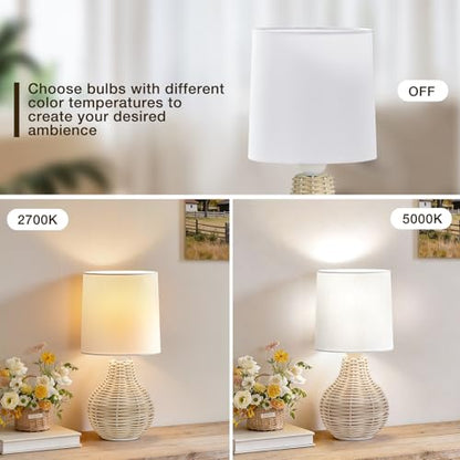EJIAXIN Rattan Table Lamp Boho Lamps Set of 2-12.5" Mini Farmhouse Wicker Light Rustic End Table Decorative Small Lamps for Small Spaces Bedroom Nightstand Living Room Reading Desk Side Table Lamp - style: Country