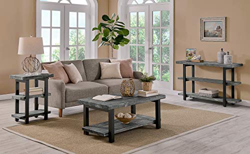 Alaterre Furniture Pomona Solid Wood 3-Tier End Table, Slate Grey, 20” | Small Side Table or Nightstand with Storage Shelf and Metal Legs, Rustic Farmhouse Furniture for Living Room & Bedroom - color: Slate Grey