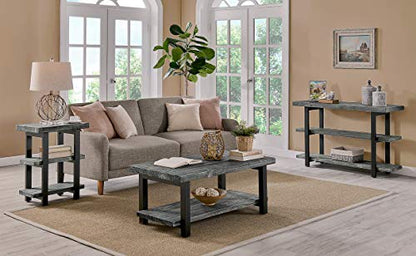Alaterre Furniture Pomona Solid Wood 3-Tier End Table, Slate Grey, 20” | Small Side Table or Nightstand with Storage Shelf and Metal Legs, Rustic Farmhouse Furniture for Living Room & Bedroom - color: Slate Grey