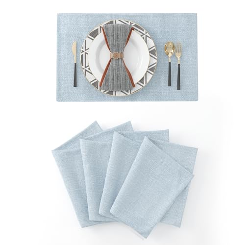 Set of 4 Soft Linen Decorative Placemats Heat Resistant Dining Table Place Mats Kitchen Table Mats 12 x 18 Light Blue - color: Light Blue, size: Rectangular Placemats 12" x 18"