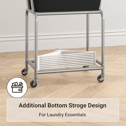 ELYKEN Rolling Laundry Hamper with Wheels, Removable Bag, Laundry Cart | Heavy Duty Metal Frame, 2-Tier Clothes Basket with Shelf, Ideal for Closet, Bedroom, Bathroom & Laundry Room - color: Black, size: 20.3"L x 15.9"W x 30.9"H