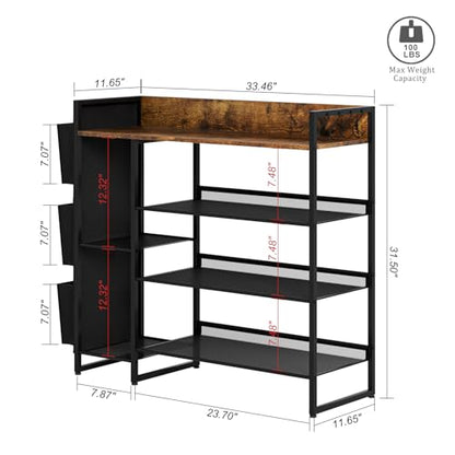 Shoe Racks Bench,Shoe Organizer with Bench for Closet- Free Standing Boot and Shoe Rack with Storage Bag for High Heels, Entryway, Hallways, Closets, Dormitory Rooms,Brown 4-Tier - size: 4 Tier with Side Bag