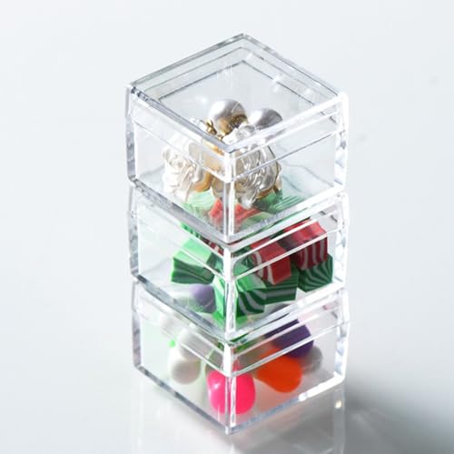 KissYou Small Acrylic Box with Lid Clear Candy Boxes for Display Party Decoration Plastic Square Cube - size: 1.18 x1.18 x 0.86 Inch
