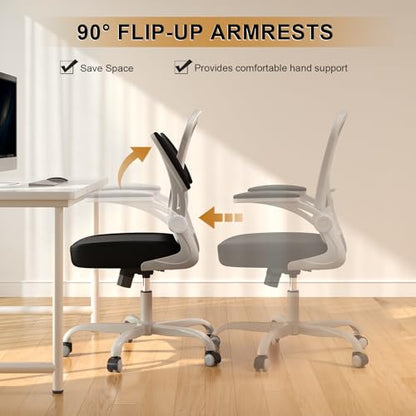 Office Chair, Ergonomic Desk Chairs 330LBS Capacity High Back Mesh Computer Chair with Flip-up Armrests, Comfy Work Chair with Adjustable Lumbar Support - color: Grey Black