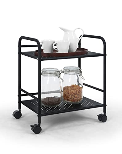 SunnyPoint 2-Tier Metal Rolling Utility Cart – Mobile Storage Shelf with Caster Wheels – Small Space Organizer for Home, Office, Bedroom, Kitchen (BLK) - color: Blk, size: 12" x 16.93" x 19.49"