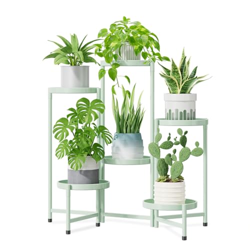 iDavosic.ly 6 Tier Large Plant Stand Indoor, 10 Inch Wide Tall Corner Metal Plant Stands Outdoor for Multiple Plants, Folding Tiered Flower Display Holder Rack Shelf, Light Green - color: Mint Cream, size: 6 Tiers