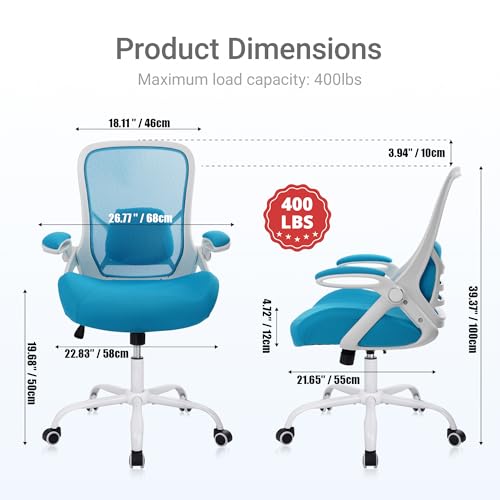 HYLONE 400lbs Heavy Duty Office Chair, 5" Thickened Seat Ergonomic Desk Chair with Adjustable Armrests, Home Office Computer Chairs for Long Hours Mesh Executive Chair(Blue) - color: Blue, size: Thicken Cushion