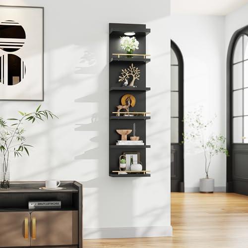 REIBII 6 Tier Wall Shelf Unit, Black Lack Shelf, Vanity Floating Shelves with LED Light, Versatile Floating Shelves for Bedroom, Living Room, Office - color: Black, size: 6 Tier (1-Pack)