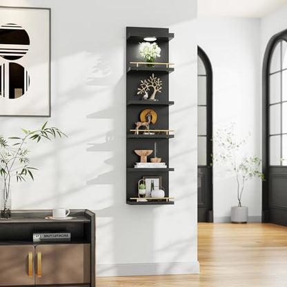 REIBII 6 Tier Wall Shelf Unit, Black Lack Shelf, Vanity Floating Shelves with LED Light, Versatile Floating Shelves for Bedroom, Living Room, Office - color: Black, size: 6 Tier (1-Pack)