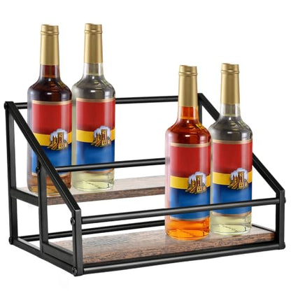 YQBRAO 2-Tier Coffee Syrup Organizer, 8-Bottle Rack, Rustic Brown | Holds up to 8 bottles in two raised rows for coffee bars, kitchens, counters, and beverage stations. - size: 2 Tier 8 Bottle Syrup Rack - 1 Pack