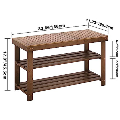 SMIBUY Bamboo Shoe Rack Bench, 3-Tier Shoe Organizer Storage Shelf for Entryway Hallway Bathroom Living Room (Walnut) - color: Walnut