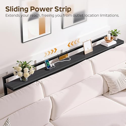 78.7'' Narrow Console Table with Adjustable Height (27.6''-35.4''), Behind Couch Table Skinny with Outlet, Long Entryway Table, Couch Table Behind Sofa for Living Room, Black CT22UBB - color: Black, size: 78.7"L x 6.7"W x 27.6"H - 35.4"H