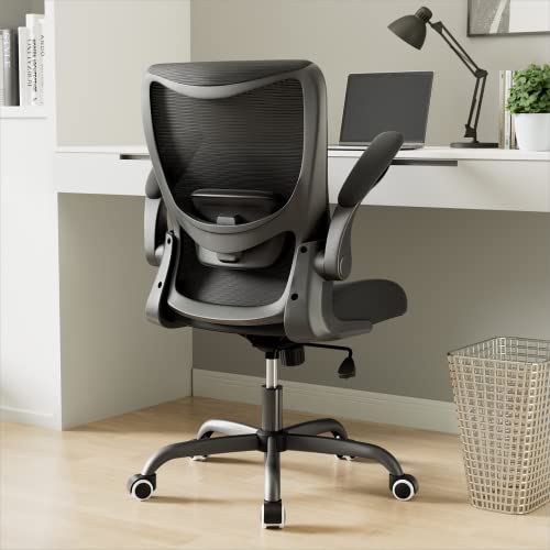 MUXX.STIL Office Chair, Ergonomic Desk Chair with Adjustable Lumbar Support and Flip up Armrest, Breathable Mesh Computer Chair for Home Office, Black - color: Black