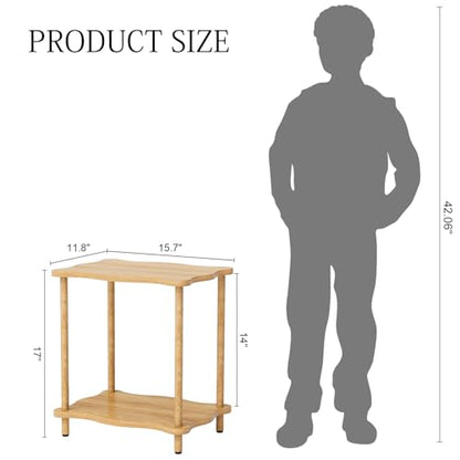 THUMEYE 2-Tier Low Side Table 17”H, Space-Saving Small Nightstand with Solid Wood Legs, Tool-Free Assembly, Suitable for Reading Chair, Bedside, Balcony, 15.7”D x11.8”W, Burlywood - color: Burlywood, size: 17”H