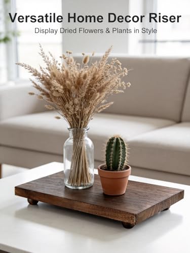 Wood Pedestal Stand 12 x 7 Inch, Farmhouse Wooden Riser for Kitchen | Bathroom Counter Table Decor, Candle Tray, Plant Stand, Soap Display for Sink, Vanity, Coffee Bar, Brown
