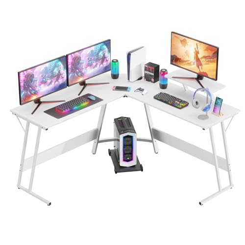 FDW L Shaped 51 Inch Gaming Desk,Corner Computer Desk,PC Gaming Desk,Writing Workstation with Large Monitor Stand for Home Office,White - color: White