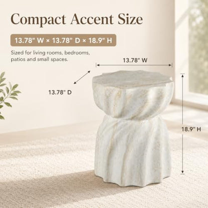 Stone Side Table,Round Faux Marble Side Table,Modern Small Stone End Table for Balcony (White-13.8"-9) - color: White-13.8"-9