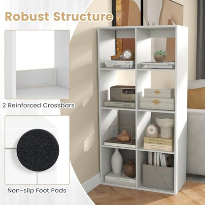 Giantex 8-Cube Bookcase, White Cubby Bookshelf w/Back Guardrail & Anti-Tipping Kits, 8-Tier Freestanding Storage Organizer with Shelves, Open Back Display Rack for Living Room, Bedroom, Study
