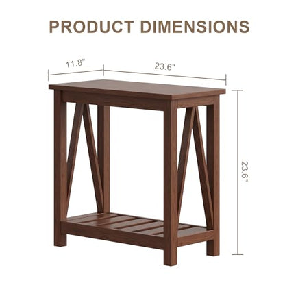 ChooChoo Farmhouse End Table Set of 2, Narrow Side Table | with Shelf ,Slim Bedside Table ,Small Spaces, Rustic Nightstand, Living Room, Bedroom,Walnut - color: Walnut, size: 1 Pack