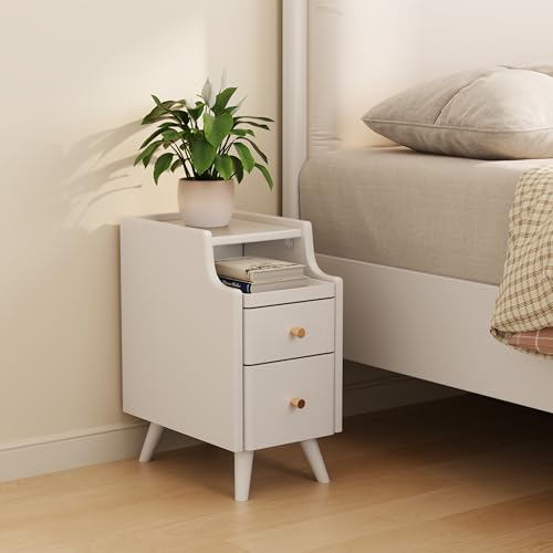 AQIMUELE Small Nightstand with Drawers, Solid Wood Bedside Table, Narrow Walnut Nightstand for Bedroom - color: 1 Pc(white), size: 15.74''D*11.81''W*19.68''H