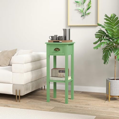 HOMCOM Narrow End Table with Drawer and Bottom Shelf Set of 1 Green | Tall Telephone Table, Skinny Modern Design, for Small Spaces, Living Room - color: Green