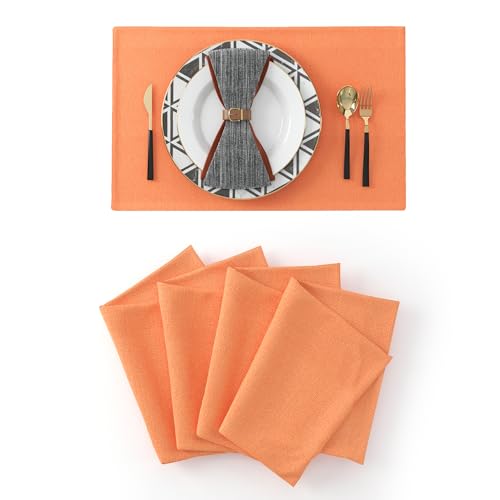 4 Piece 12 x 18 inch Soft Faux Linen Place Mats Heat Resistant Dining Table Place Mats Cloth Kitchen Table Mats 12x18 Orange - color: Orange, size: Rectangular Placemats 12" x 18"