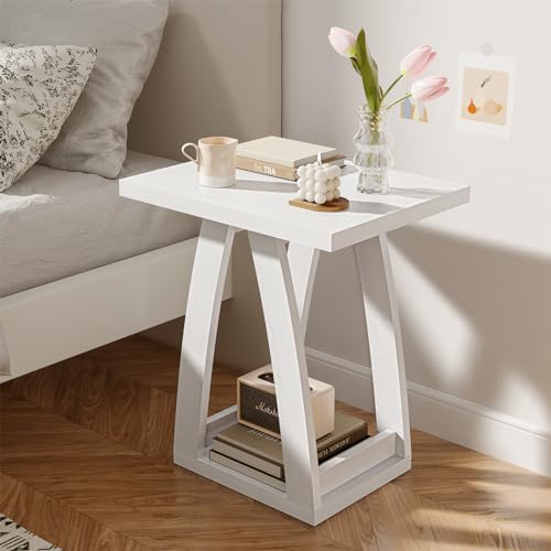 FROMJBEST End Tables Living Room, Side Table, White End Table Set of 2 | Couch Side Table with Shelf, Modern End Table for Living Room, Bedroom, Nightstands Set of 2 - color: White, size: 2