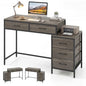 Tangkula Reversible Computer Desk with 5 Drawers, 51-Inch Home Office Desk with Drawers & Printer Stand, Industrial Writing Study Desk, Laptop PC Desk Workstation for Bedroom, Small Spaces (Grey) - color: Grey