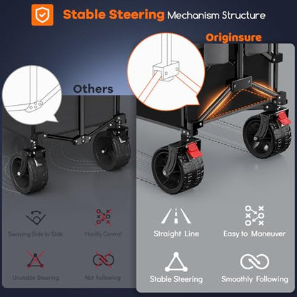 Originsure 300L Foldable Beach Wagon Cart with Big Wheels,560lbs,Grey&Black | 48" Folding Utility Wagon,7" All-Terrain Wheels,Heavy Duty Frame,Compact&Space-Saving,for Camping,Sports,Grocery,Garden - color: Black&grey