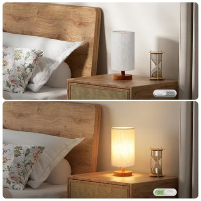 Fenmzee Small Table Lamp for Bedroom - Inline Control, Bedside Lamp with 3000K A15 LED Blub, Easy Assembly (Cream Shade - Walnut Base, 9" Inline Control) - color: Cream Shade - Walnut Base