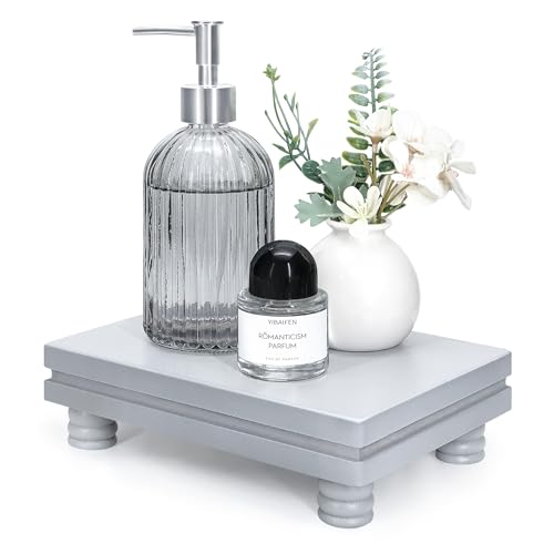 EOSAHR Wood Riser: Farmhouse Display Stand for Kitchen Counter, Gray | Wood Riser, Plant Stand, Sink Sponge Holder, Farmhouse Decor for Home, Bathroom Counter for Toiletries, Ideal for Living Room - color: Gray