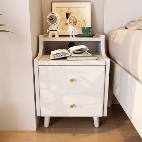 Narrow Nightstand with 2 Drawers,White Nightstand,Bedside Table,Solid Wood Modern Bedside Table for Bedroom,Study,Toilet - color: White, size: 15.75"D x 15.75"W x 22.32"H(2 Drawers)