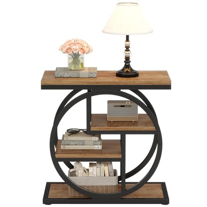 Tribesigns End Table for Living Room, 4-Tier Narrow Side Table with Storage Shelves, Industrial Bedside Table for Bedroom, Wood Small Sofa Side Table with Geometric Metal Frame (1 PC, Natural Brown) - color: Natural Brown
