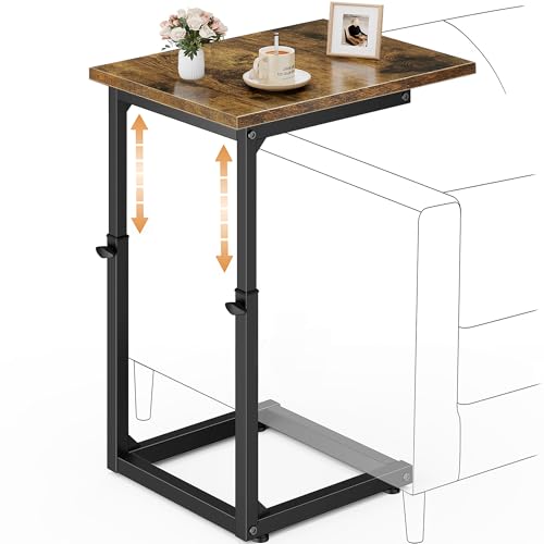 Vagusicc C-Shaped End Table for Couch, 33" Tall C Table Adjustable Height Side Table, Couch Side Tables with Metal Frame Slide Under Sofa, Sofa Table TV Tray for Living Room, Bedroom, Bedside, Brown - color: Rustic Brown, style: Ordinary