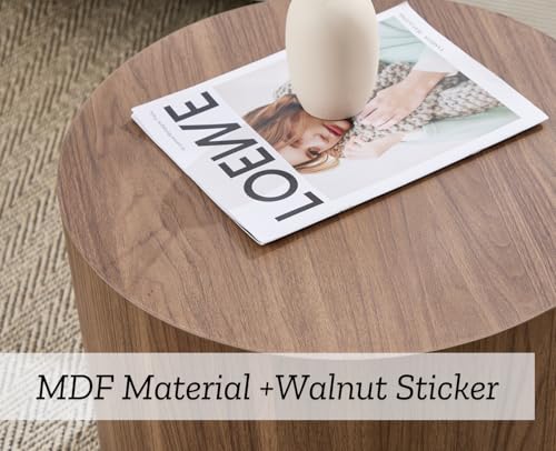 EALSON Nesting Coffee Tables Set of 2 Farmhouse Small Round End Tables Modern Wood Circle Side Table Drum Table for Living Room Small Spaces Bedroom Balcony, No Assembly, Walnut - color: Walnut