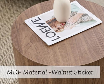 EALSON Nesting Coffee Tables Set of 2 Farmhouse Small Round End Tables Modern Wood Circle Side Table Drum Table for Living Room Small Spaces Bedroom Balcony, No Assembly, Walnut - color: Walnut