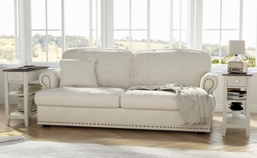 ChooChoo Side Table Living Room, Narrow End Table with Drawer and Shelf, 3-Tier Sofa End Table for Small Space, White and Brown - color: Farmhouse White