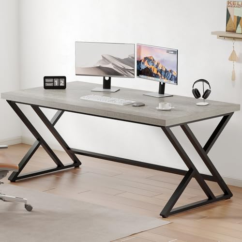 LVB 60 Inch Modern Grey Wood Metal Computer Desk, Home Office Executive Desk for Bedroom Gaming Study Writing Work, Industrial Simple Student PC Table with Storage - color: Light Grey Oak, size: 60 inch