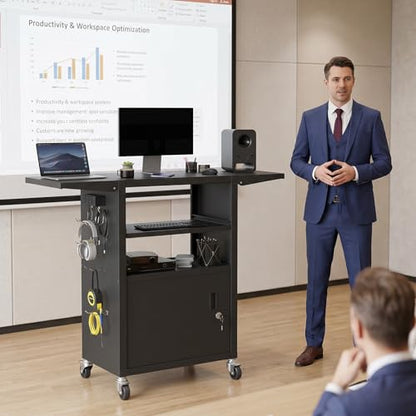 Mobile AV Cart with Pullout Keyboard Tray, Rolling Computer Cart Height Adjustable Rolling Media Utility Cart with 4 Wheels - size: Style10 24x18Wx42H