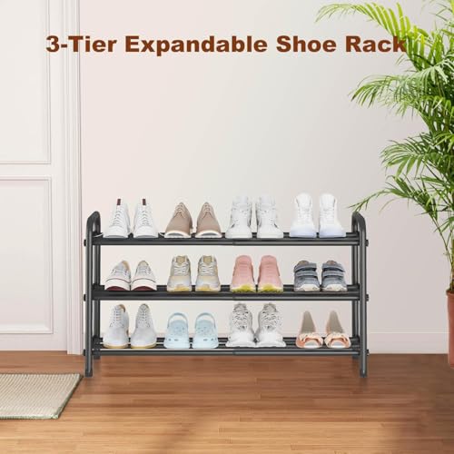 3 Tier Expandable Shoe Rack Metal Shoe Stand Shelf Storage for Entryway Closet Doorway, Black - size: 3 Tier