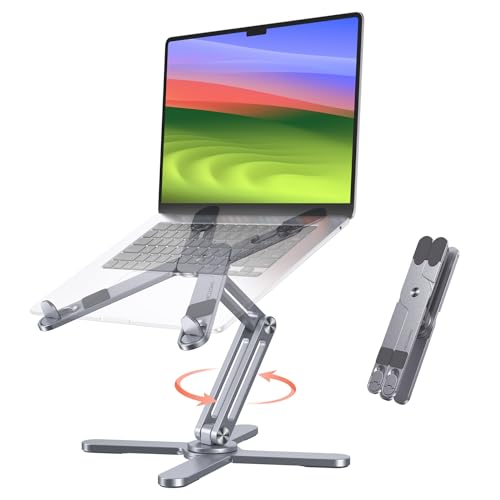 OMOTON 360° Rotating Laptop Stand Riser for Desk, Ergonomic Foldable Computer Stand Adjustable Height Angles for Collaborative Work, Easy Storage Fit Macbooks,All Laptops up to 16 inches, Space Grey - color: Space Grey