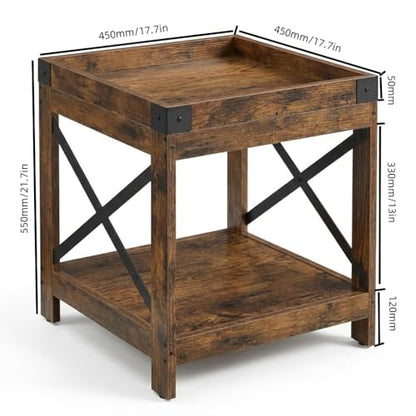 Farmhouse Square Side Table,2-Tier End Table with Storage Shelf | Modern Sofa Couch Table Bedside Nightstand With X-Frame for Living Room Bedroom Office Small spaces,Rustic Brown - color: Rustic Brown, style: Farmhouse