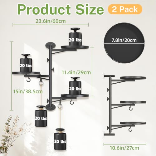 iDavosic.ly Rotating Window Plant Shelves Set of 2, 3-Tier Metal Wall Stand with Hooks, Flower Display Holder Rack for Living Room, Space Saving, Modern Black (Pots/Chains/Plants Not Included) - color: Deep Black, size: 2 Pack