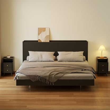 AQIMUELE Wood Nightstand, Black Nightstand with 2 Drawers, Bedside Table for Bedroom - color: 1 Pc(black), size: 15.74''D*15.74''W*19.68''H