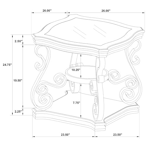 Coaster Home Furnishings - Laney - 1-Shelf Glass Top Rectangular End Table with Metal Legs, Scrollwork Design and Polished Wood Surface - Living Room - 26-Inch - Dark Merlot - 702447