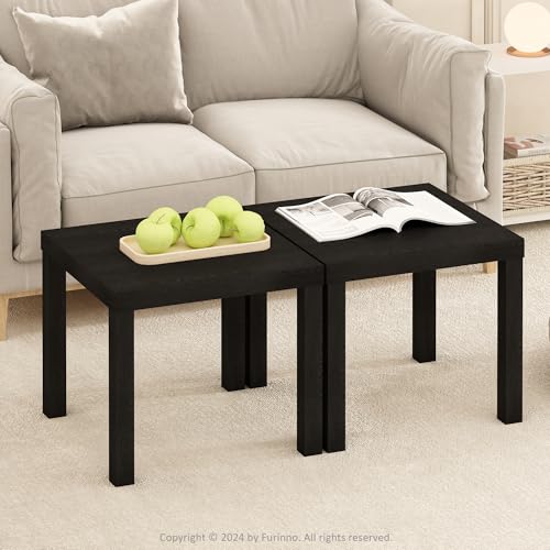Furinno Classic Set of 2 Modern Coffee Table, Printer Stand, Black | 1.8" Triple Thick Square Tabletop, Side Table with 4 Legs, for Living Room, Bedroom, Home Office - color: Black, size: Set of 2, Square