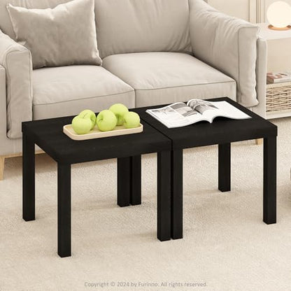 Furinno Classic Set of 2 Modern Coffee Table, Printer Stand, Black | 1.8" Triple Thick Square Tabletop, Side Table with 4 Legs, for Living Room, Bedroom, Home Office - color: Black, size: Set of 2, Square
