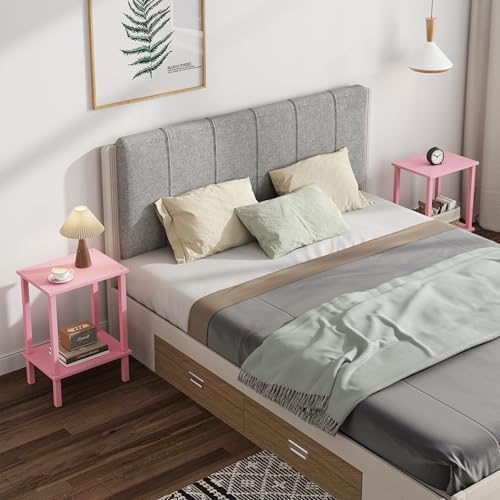 TUTOTAK End Table, Set of 2, Side Table, Nightstand, 2-Tier Storage Shelf, Sofa Table for Small Space, Living Room, Bed Room, Pink TB01BP035 - color: Pink